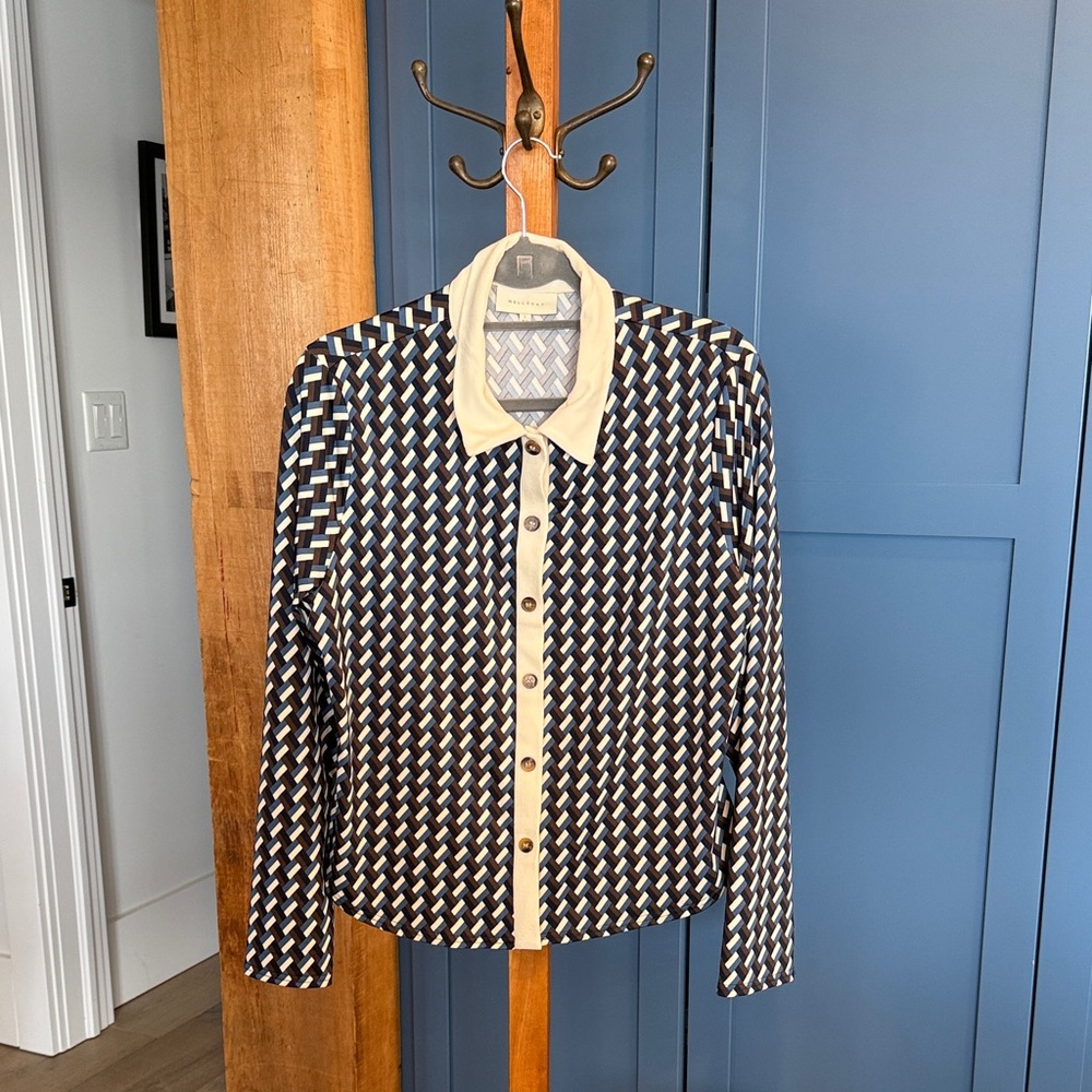 MELLODAY Navy, White & Cream Geometric Button-Down Shirt